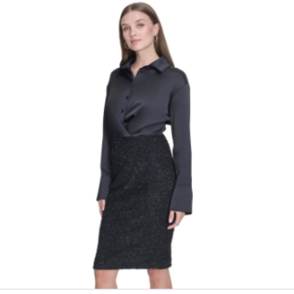 Halston Women's Mixed-Media Sheath Dress - Black - Picture 3 of 4